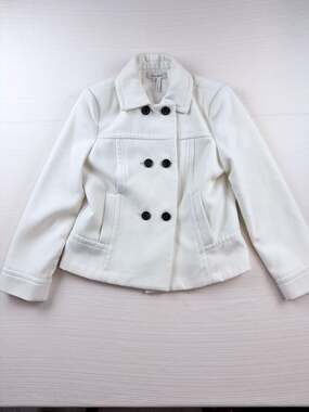 Manoukian White Double-Breasted Wool Blend Pea Coat Size 8